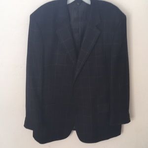 Baroni Window Pane Black Suit Coat Jacket 55% Silk